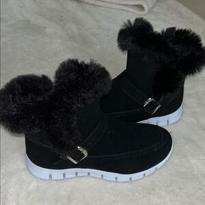 Black Ankle Booties with Cozy Fur Trim